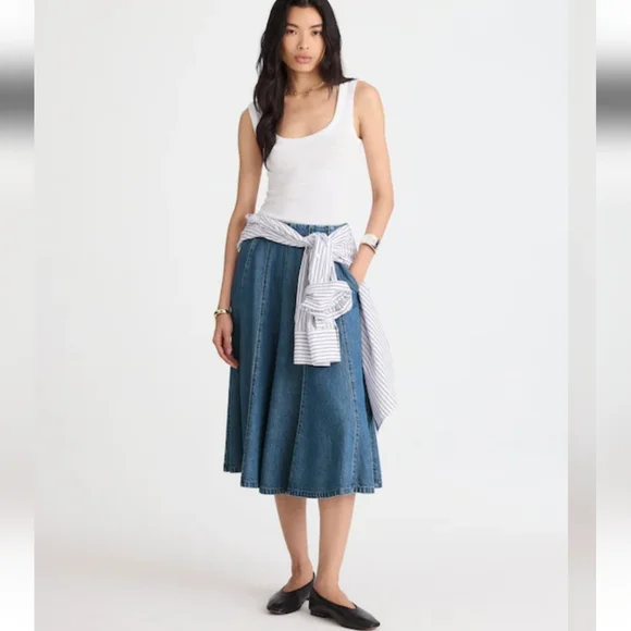 Madewell Flared Denim Midi Skirt: Airy Denim Edition Size 23 / XXS NWT - Picture 1 of 12